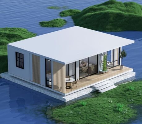 บ้านคอนเทนเนอร์ขนส่งทันสมัยที่กําหนดเอง มีผนังกระจกและระเบียง